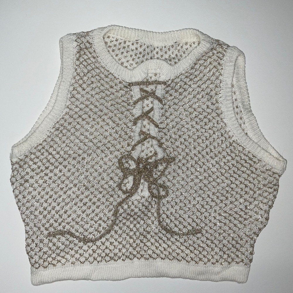 Metallic Knit Crop Top With Scoop Neckline